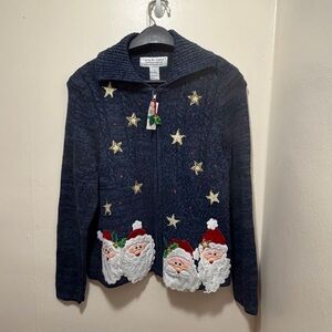VTG Womens L Carly St. Claire Christmas Holiday Zip-up Sweater Cardigan Santa